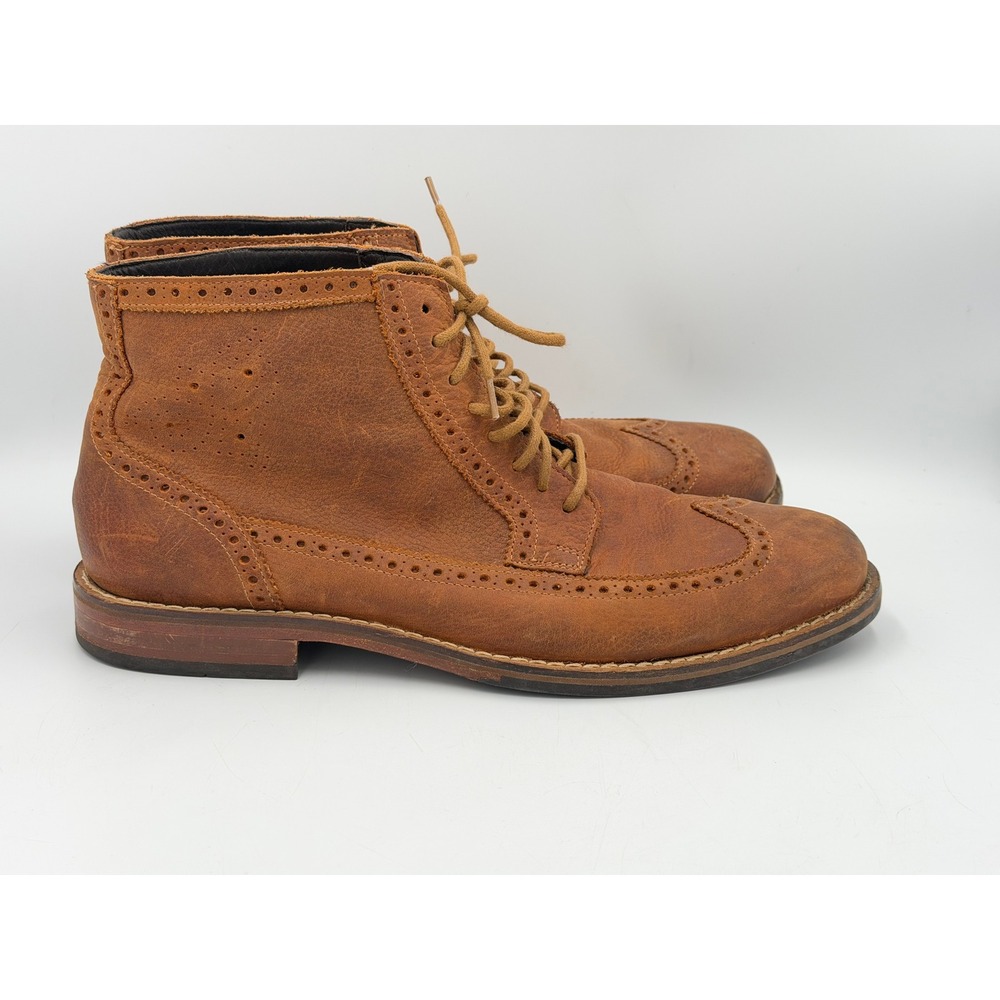 Cole Haan Mens 10 M Brown Leather Wingtip Brogue Dress Boots C11998 Tan Lace Up